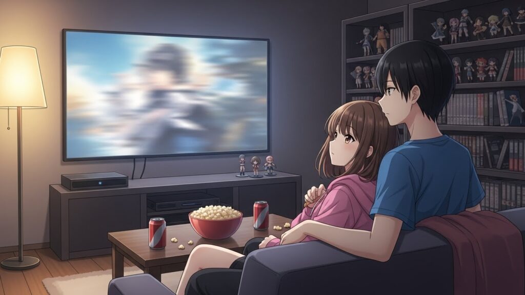 映画を観ている二人