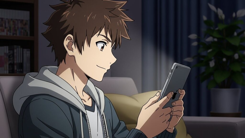 タブレットで映画を観ている