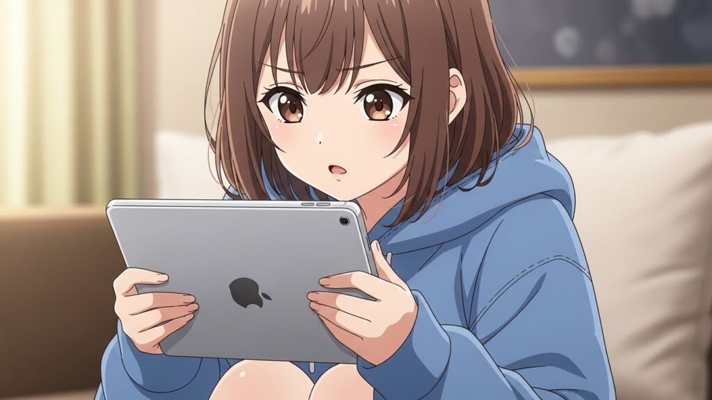 タブレットで映画を観ている