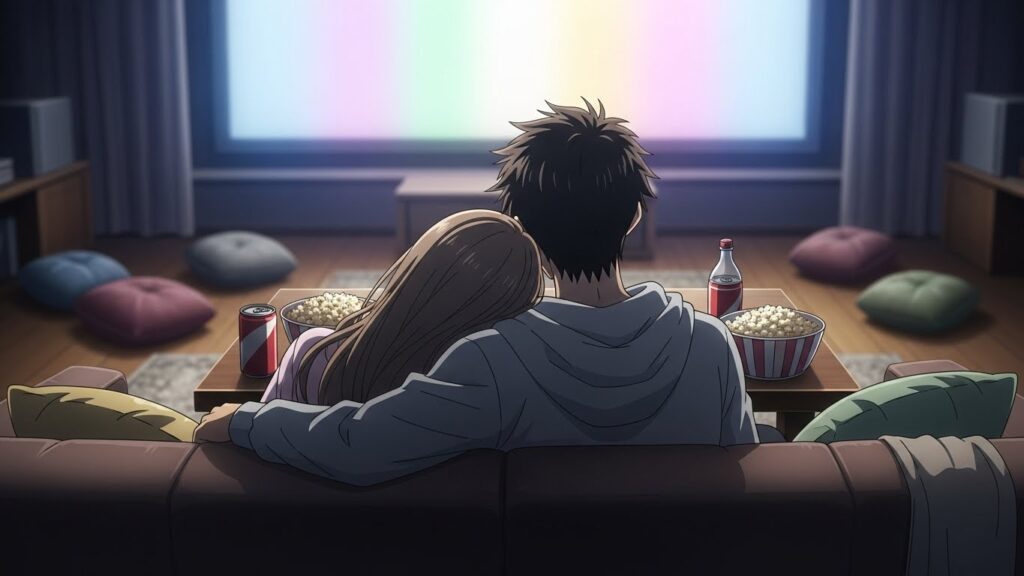 映画を見るカップル