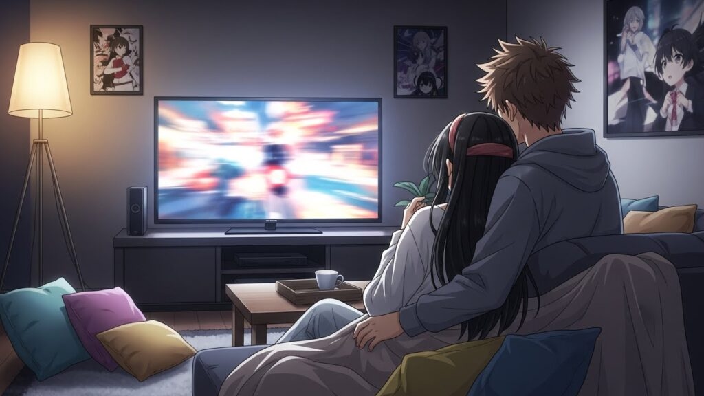 映画を観ている二人