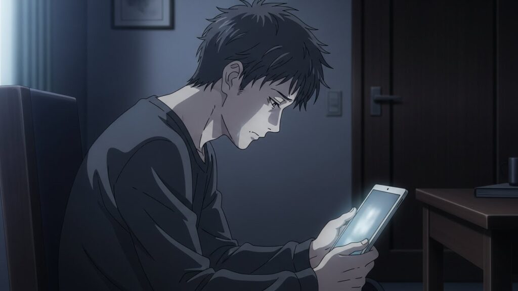 タブレットで映画を観ている