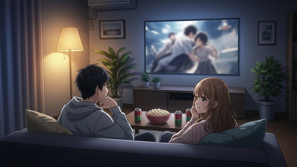 映画を観ている二人