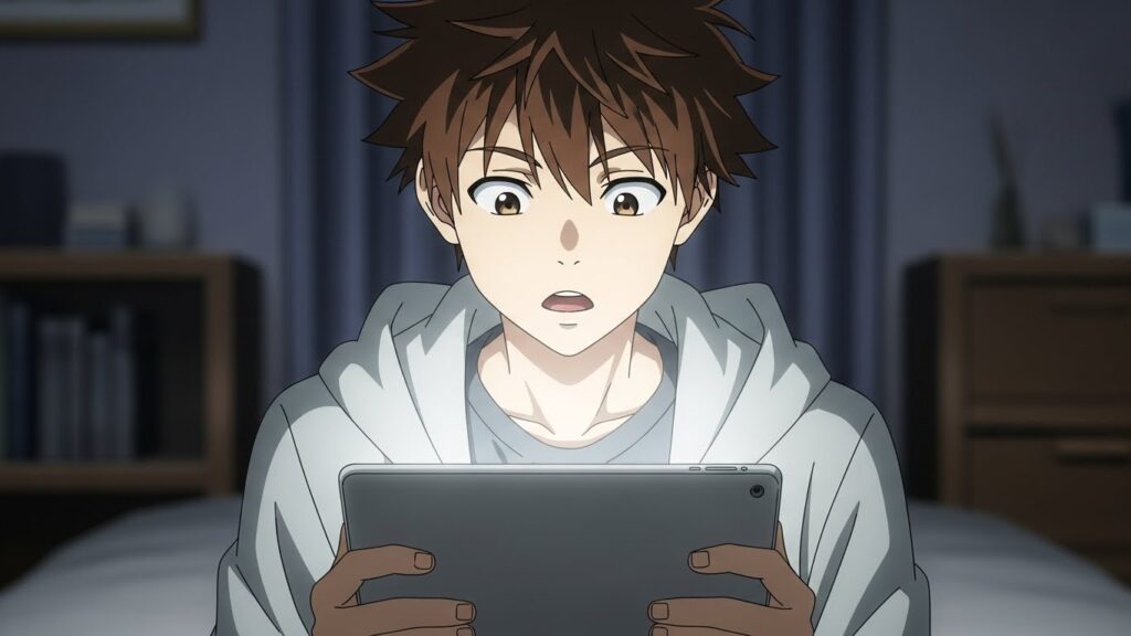 タブレットで映画を観ている