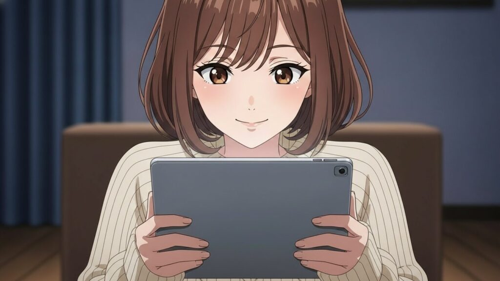 タブレットで映画を観ている