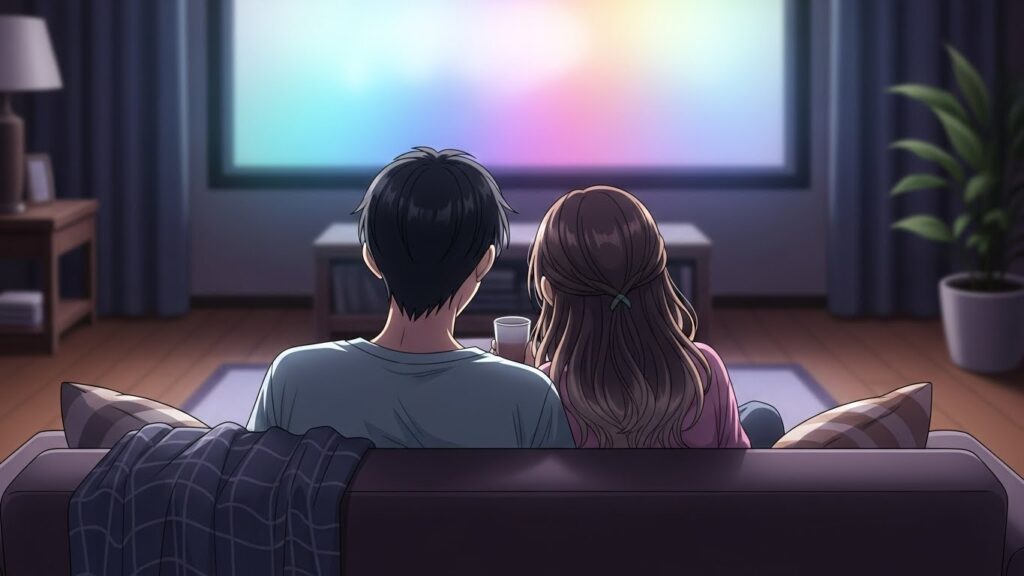 映画を観る二人